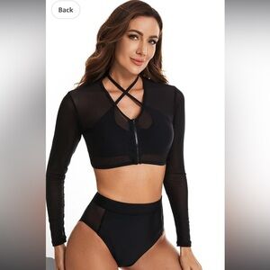 Elegant Black Long Sleeve Swim Top